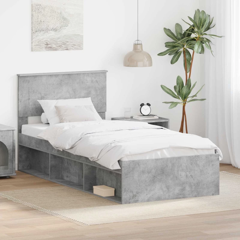 vidaXL Σκελετός Κρεβατιού Γκρι Μπετόν 75 x 190 cm Επεξεργασμένο ξύλο