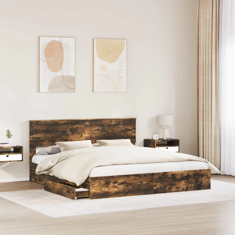 vidaXL Κρεβάτι Αποθήκης Καπνιστό Δρύς 180 x 200 cm Επεξεργασμένο ξύλο