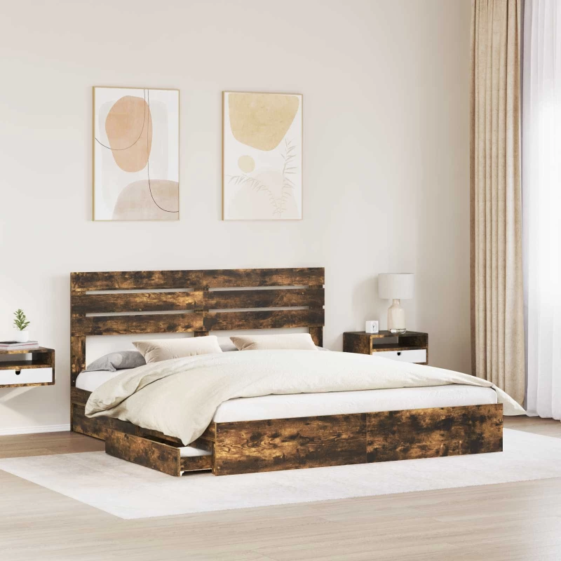 vidaXL Κρεβάτι Αποθήκης Καπνιστό Δρύς 180 x 200 cm Επεξεργασμένο ξύλο