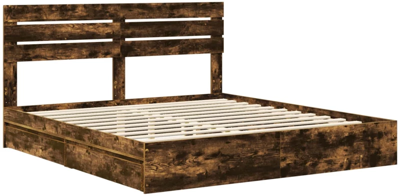 vidaXL Κρεβάτι Αποθήκης Καπνιστό Δρύς 180 x 200 cm Επεξεργασμένο ξύλο