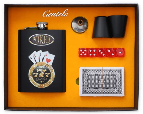 Flask Set Φλασκί Ποτού All Black Poker 777 με 2 Σφηνοπότηρα, Τράπουλα και Ζάρια (4336) - 240ml