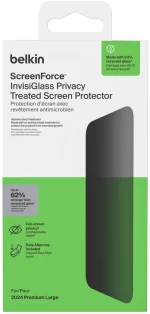 Belkin OVA168hq ScreenForce Recycled Invisiglass Privacy Anti-Microbial Screen Protection for iPhone 16 Plus/15 Plus/14 Pro Max