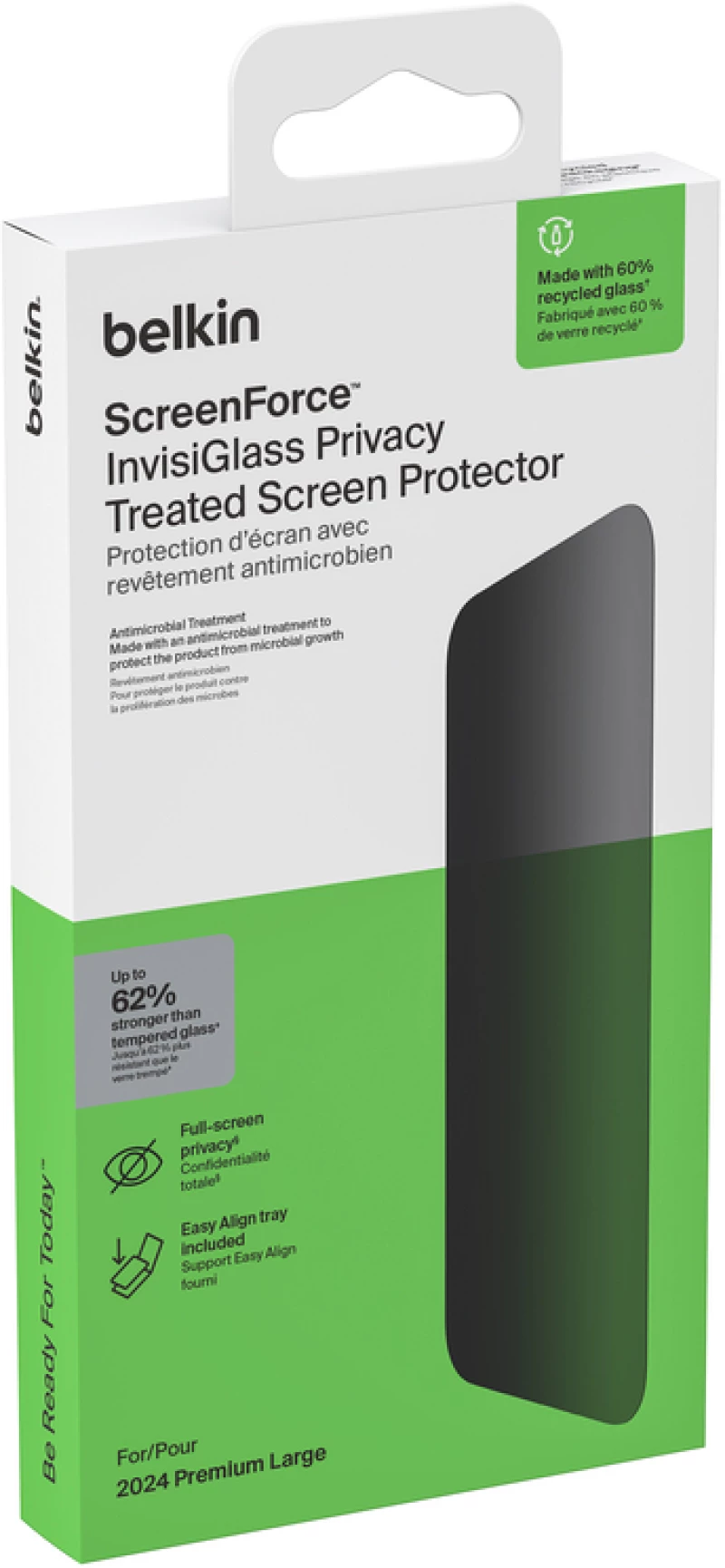 Belkin OVA168hq ScreenForce Recycled Invisiglass Privacy Anti-Microbial Screen Protection for iPhone 16 Plus/15 Plus/14 Pro Max