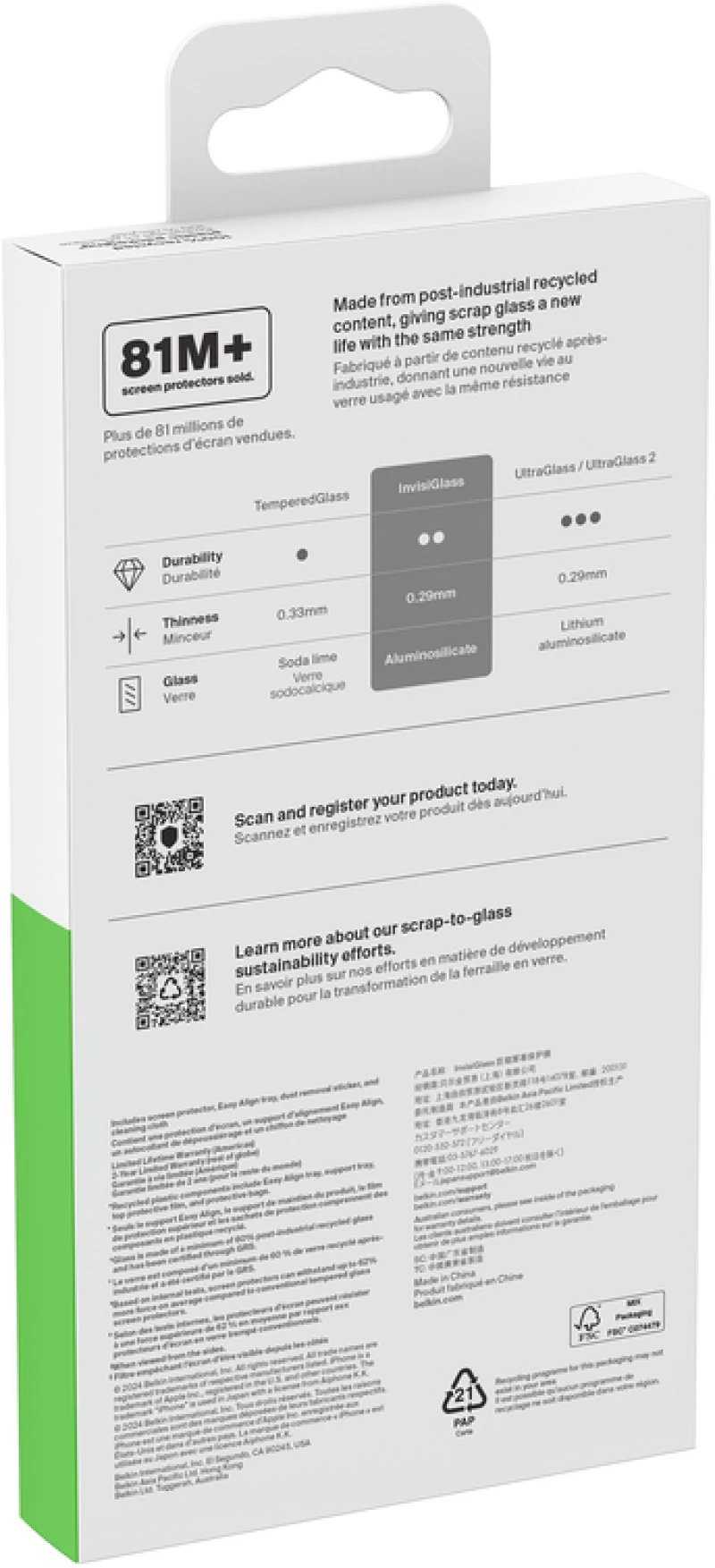 Belkin OVA168hq ScreenForce Recycled Invisiglass Privacy Anti-Microbial Screen Protection for iPhone 16 Plus/15 Plus/14 Pro Max