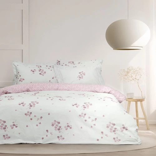 Σεντόνια Roselle (Σετ 3τμχ) White-Pink Nima Μονό 100% Βαμβάκι