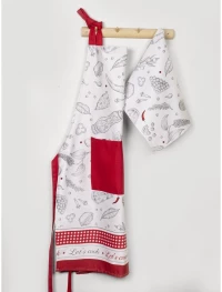 Ποδιά Κουζίνας Supper One Size Beige-Red Nima 100% Βαμβάκι