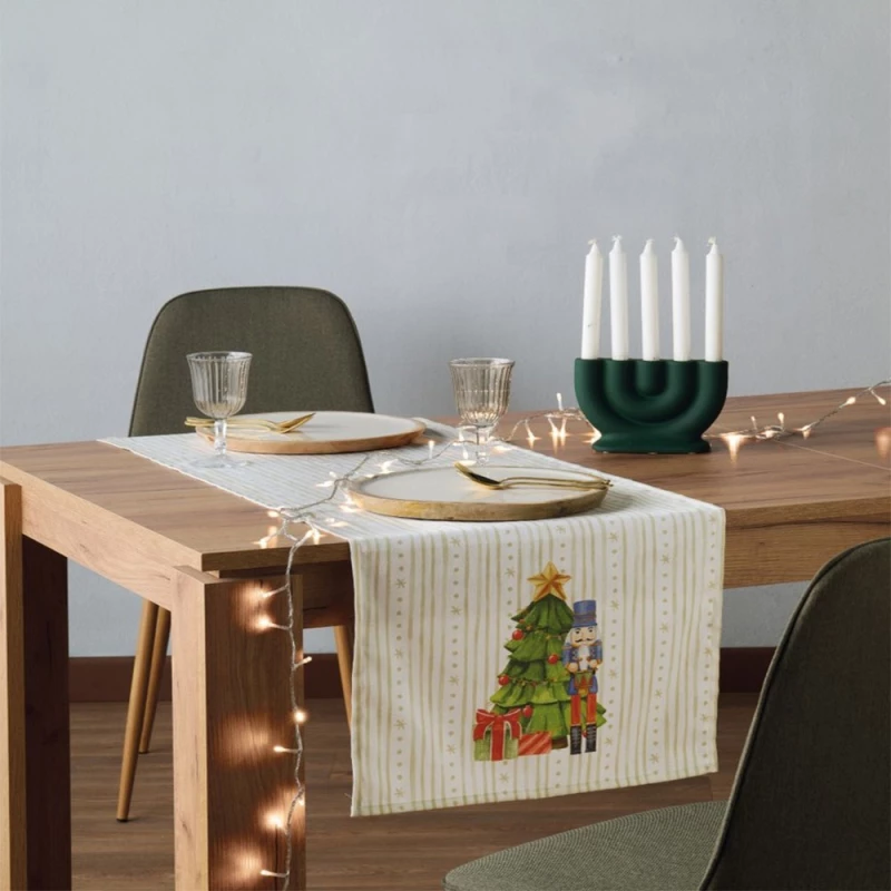 Runner Χριστουγεννιάτικο Snow 255 Beige-Green Kentia 45Χ140