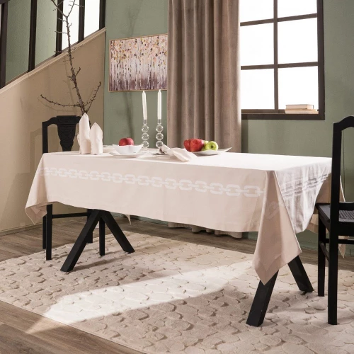 Τραπεζομάντηλο Albas 01 Ecru Teoran 155x320 Βαμβάκι-Πολυέστερ