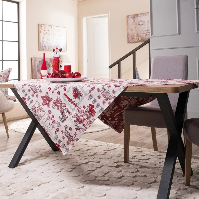 Τραπεζοκαρέ Χριστουγεννιάτικο Gilgen Red-Grey Teoran 135Χ135