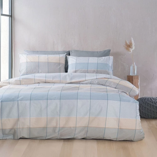 Σεντόνια Colette Με Λάστιχο (Σετ 3τμχ) Grey-Light Blue Ρυθμός Ημίδιπλο 105x230cm Βαμβάκι-Πολυέστερ