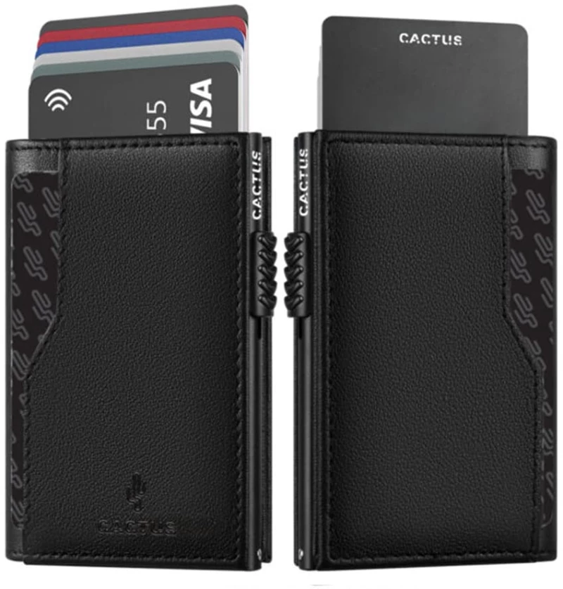 Cactus Premium Πορτοφόλι Δερμάτινο 2πλο με καρτοθήκη RFID Μαύρο