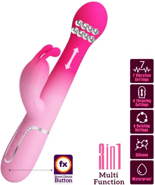 PRETTY LOVE - DEJON 3 IN 1 MULTIFUNCTION RABBIT VIBRATOR PINK