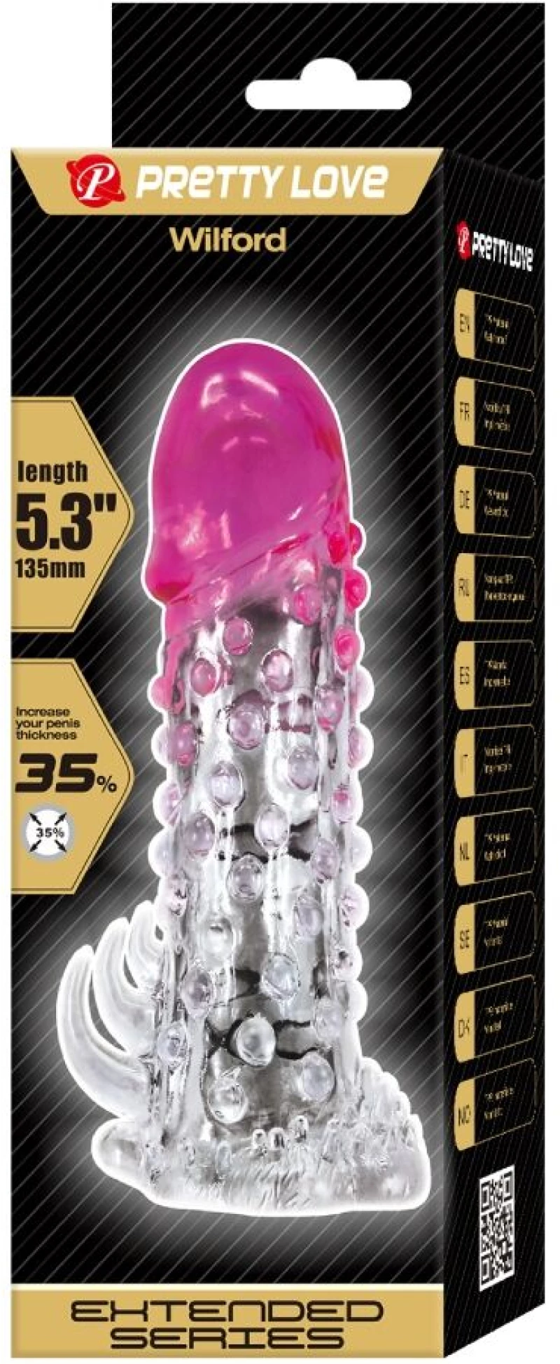 PRETTY LOVE - WILFORD REALISTIC ENLARGEMENT SHEATH WITH EMBOSSED PENIS PINK