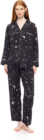 Γυναικεία Πυτζάμα Pink Label - Σεμιζιέ - Μαύρο - NIGHT SKY print - Regular Fit - Viscose