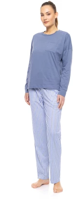 Γυναικεία Πυτζάμα Pink Label - Blue Strips print - Cotton - Regular Fit
