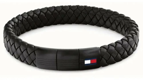 Ανδρικό Βραχιόλι Χειροπέδα δερμάτινη TOMMY HILFIGER από ανοξείδωτο ατσάλι  σε μαύρο χρώμα 2790662