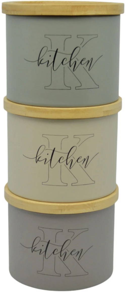 ΣΕΤ 3 ΜΕΤΑΛΛΙΚΑ ΒΑΖΑ ΣΕ ΜΠΕΖ TAUPE ΚΑΙ ΛΑΔΙ ΧΡΩΜΑ ΜΕ ΞΥΛΙΝΟ ΚΑΠΑΚΙ Kitchen12x12x8,8-27,5εκ.  - Ankor 846795