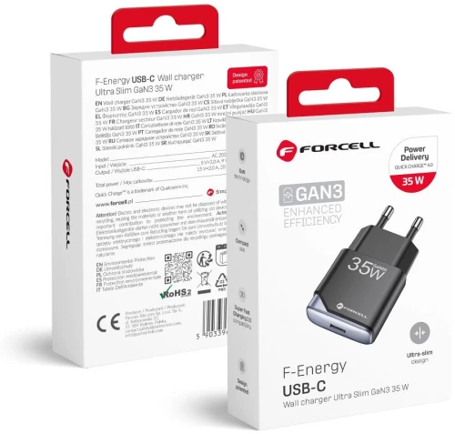 Phone Charger Forcell F-Energy Ultra Slim Gan Iii Usb C Pd Qc4.0 3A 35W B135101-E Black