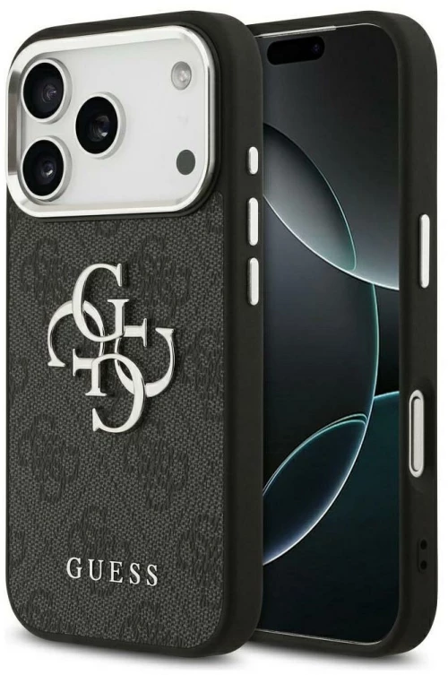 Guess Case For Iphone 17 Pro Max Guhcp17Xp4G4Smck (Pu W/ Big 4G Classic Logo) Silver Black