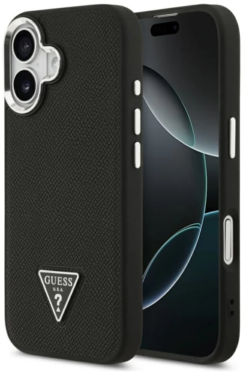 Guess Case For Iphone 17 Compatible With Magsafe Guhmp17Spgtspsk (Grained Pu Triangle Logo) Black