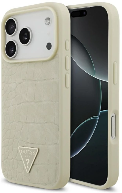 Guess Case For Iphone 17 Pro Compatible With Magsafe Guhmp17Lpcrthcd (Pu Croco Triangle Logo) Gold