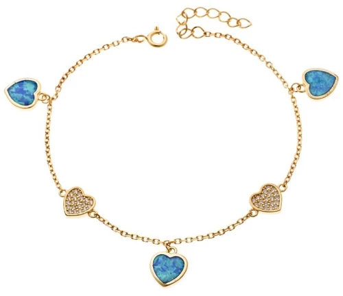 Βραχιόλι Senza από επιχρυσωμένο ασήμι 925, καρδιές με Opal και ζιργκόν SSR4065GOP