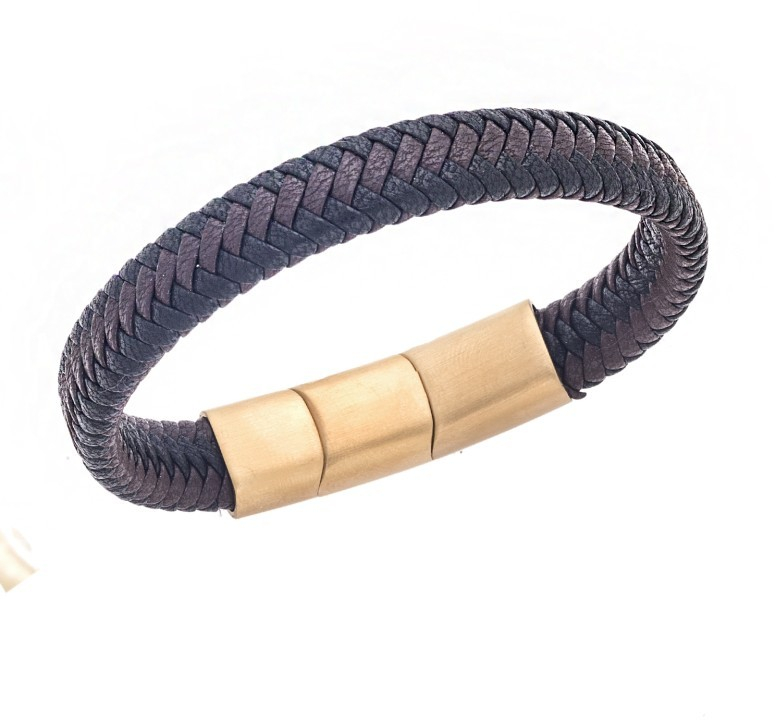 Βραχιόλι Senza Men`s Stainless Steel - Black  και  Brown Leather Strap SSD3261-1GBKBN