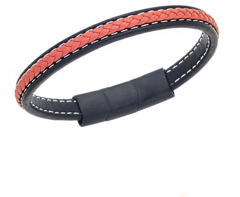 Βραχιόλι Senza Men`s Steel Black  και  Orange Leather Strap SSD4258-1BOE