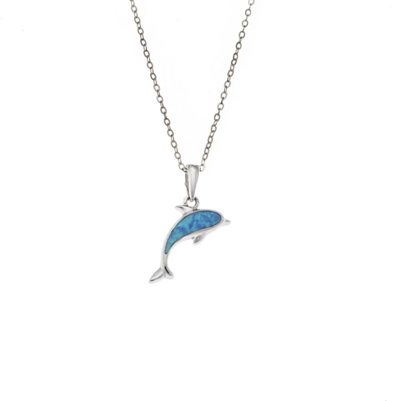 Κολιέ SENZA Rhodium Plated Ασήμι 925 Δελφίνι με Όπαλ SSR4391SR