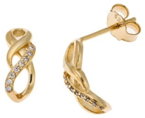 Σκουλαρίκια Senza από επιχρυσωμένο ασήμι 925, κρίκοι με άπειρο και λευκά ζιργκόν SSR4245GD