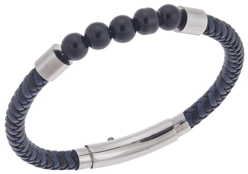 Βραχιόλι Senza Men`s Steel Blue  και  Black Leather Strap SSD5663SBLBK