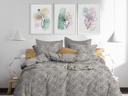 Σετ Σεντόνια Γκρι Λαχούρι 100% Βαμβακερά Γαρύφαλλο - 220x260, 160x200+30