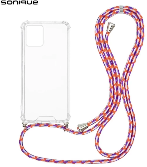 Θήκη Σιλικόνης με Κορδόνι Sonique Armor Clear Motorola Moto G54 5G / Moto G54 5G Power Rainbow Κοραλλί