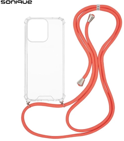 Θήκη Σιλικόνης με Κορδόνι Sonique Armor Clear Oppo Reno14 F 5G Κοραλλί