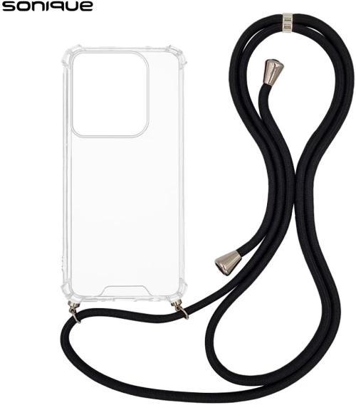 Θήκη Σιλικόνης με Κορδόνι Sonique Armor Clear Motorola Edge 50 Pro 5G Μαύρο