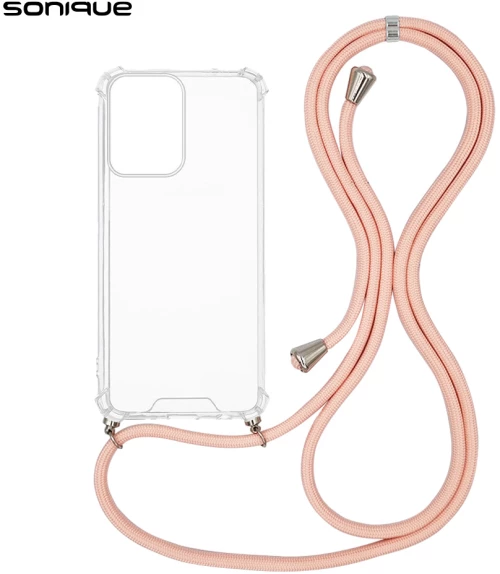 Θήκη Σιλικόνης με Κορδόνι Sonique Armor Clear Motorola Moto G04 4G / Moto G04s 4G / Moto G24 4G / Moto E14 4G Ροζ