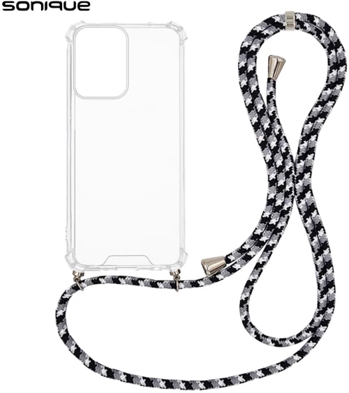 Θήκη Σιλικόνης με Κορδόνι Sonique Armor Clear Motorola Moto G04 4G / Moto G04s 4G / Moto G24 4G / Moto E14 4G Rainbow Μαύρο