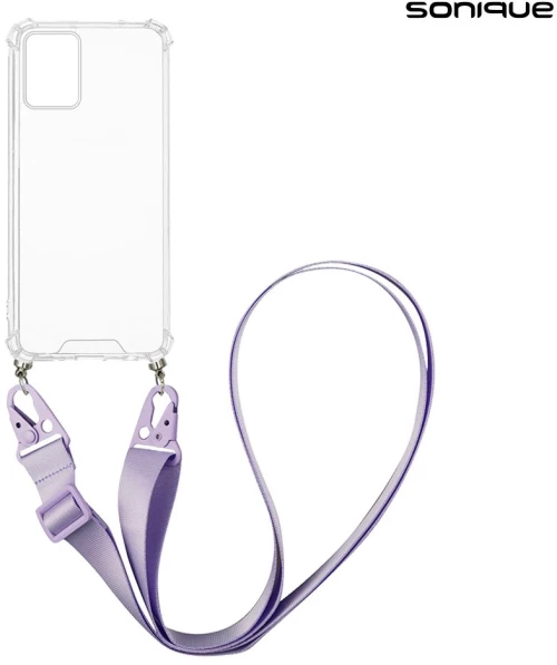 Θήκη Σιλικόνης με Strap Sonique Armor Clear Motorola Edge 30 Neo 5G Λιλά