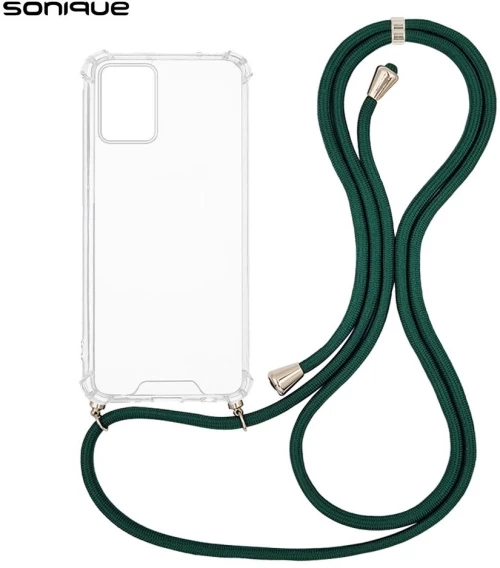Θήκη Σιλικόνης με Κορδόνι Sonique Armor Clear Motorola Edge 30 Neo 5G Πράσινο Σκούρο