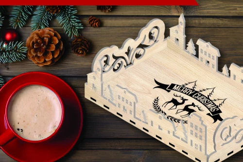 Intra απο ξύλο plywood 3mm-4mm πάχος Χριστουγεννιάτικος δίσκος σερβιρίσματος Δίασταση 15x15 cm INTRAFABR-110004306