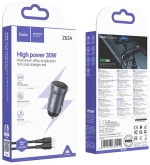 HOCO Z62A ΦΟΡΤΙΣΤΗΣ ΑΥΤΟΚΙΝΗΤΟΥ, ΜΕ TYPE-C TO LIGHTNING ΚΑΛΩΔΙΟ, ΓΚΡΙ
