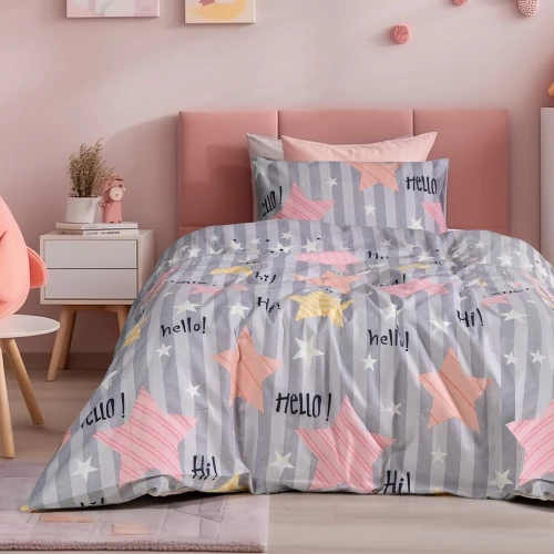 Beauty Home Σετ σεντόνια φανελένια μονά Hi Art 6322 170x260 Γκρι,ροζ