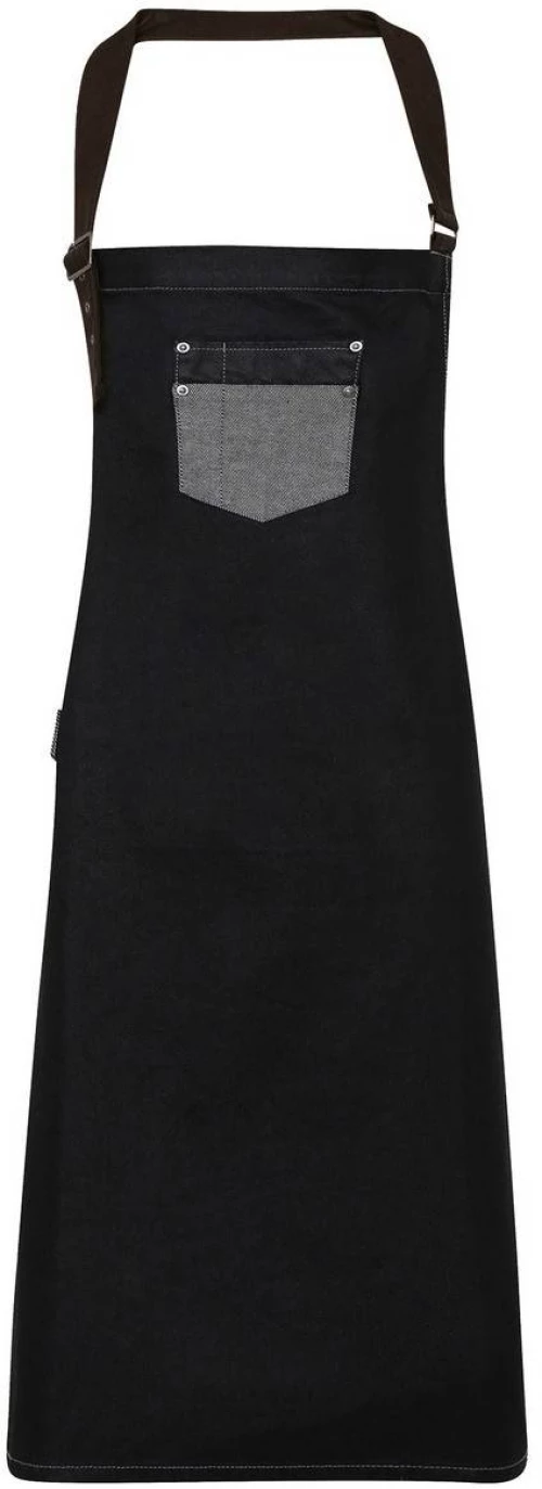 PR136 'Division' Κερωμένη Ολόσωμη Ποδιά Τζιν με δερματίνη 86x72εκ. 100% Βαμβάκι 350gsm BLACK DENIM