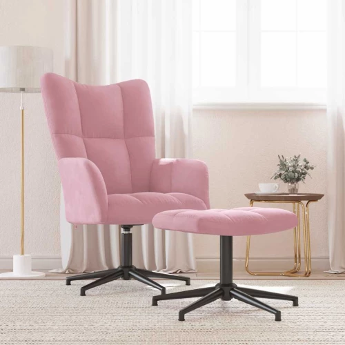 vidaXL Πολυθρόνα Relax Ροζ Βελούδινη με Σκαμπό