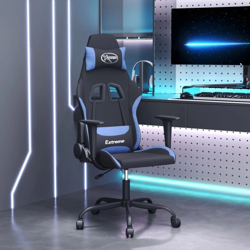 vidaXL Καρέκλα Μασάζ Gaming Μαύρη και Μπλε Υφασμάτινη
