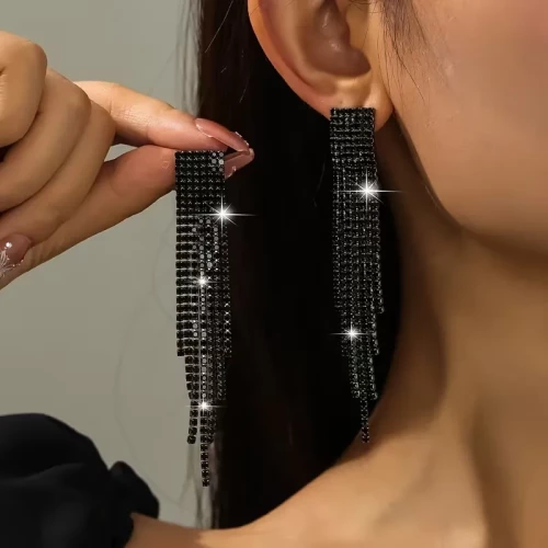 Γυναικεία Σκουλαρίκια CB80480 Strass - Μαύρο
