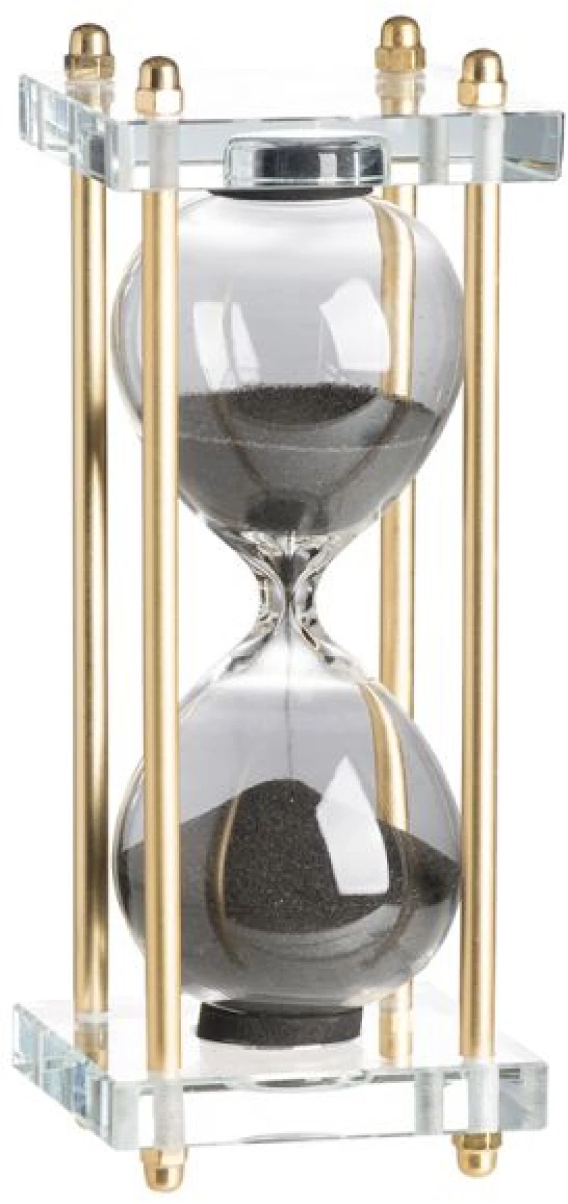 Κλεψύδρα Διακοσμητική Γυάλινη Hourglass Σε Βάση Με Μαύρη Άμμο
