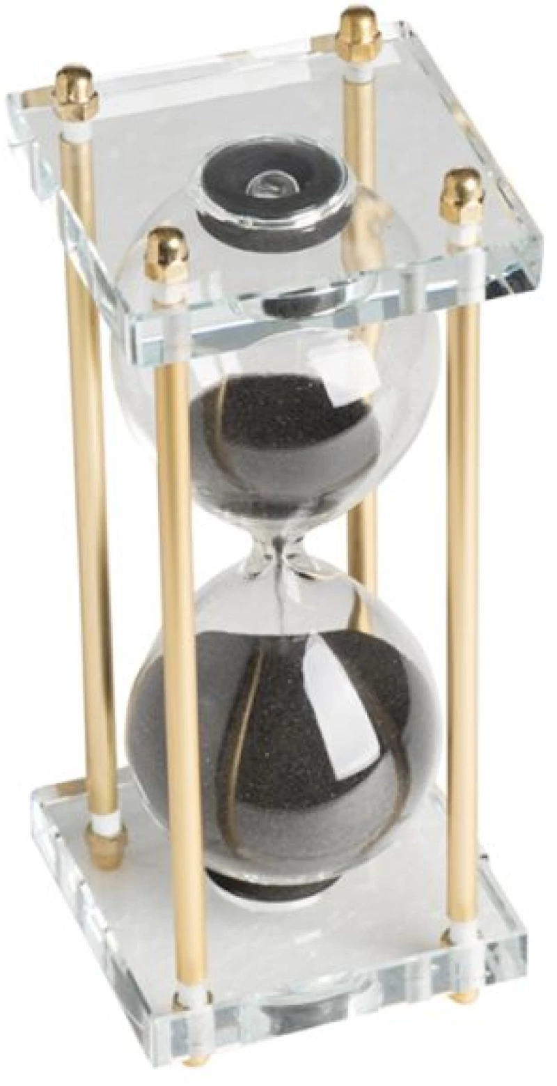 Κλεψύδρα Διακοσμητική Γυάλινη Hourglass Σε Βάση Με Μαύρη Άμμο