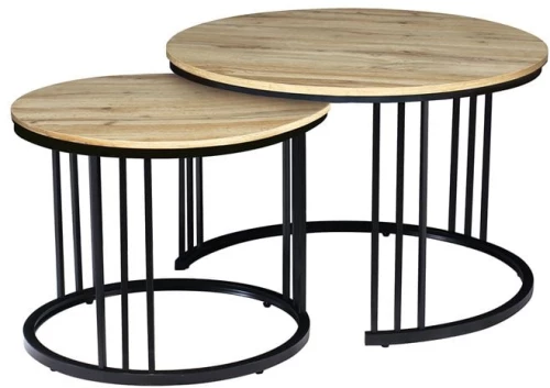 BOZZO Set-2 Τραπεζάκια Σαλονιού-Καθιστικού, Μέταλλο Μαύρο, Απόχρωση Sonoma