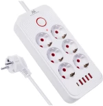 Maclean power strip, 6 socket extension + 4xUSB, 110-240V AC 50/60Hz, 2.1A max 2500W, 1.5 m, white, MCE389 W